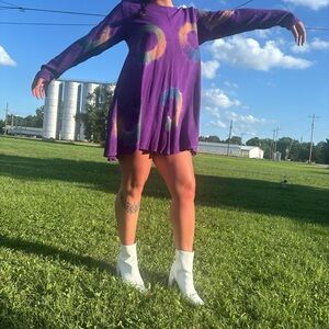 Purple Tie-Dye Long Sleeve Dress